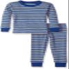 Sara's Prints Kid's All Cotton Long John Pajamas Sleepwear, Grey Navy Stripe/Sign, 12 Months view 1
