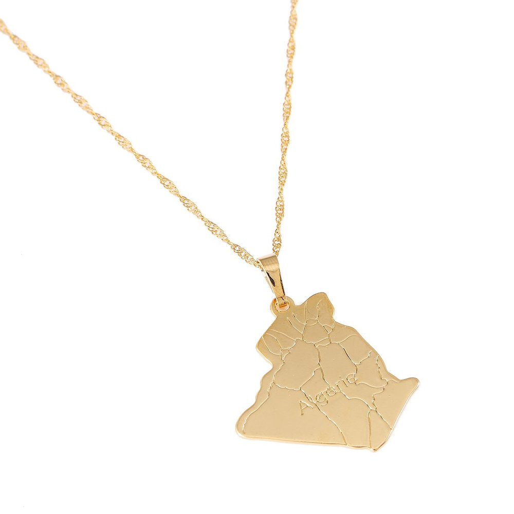 Algeria Map Pendant Necklace Chains 18K Yellow Gold Plated Africa Jewelry