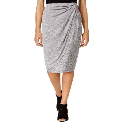 Bar III Womens Draped Faux-Wrap Pencil Skirt Gray S