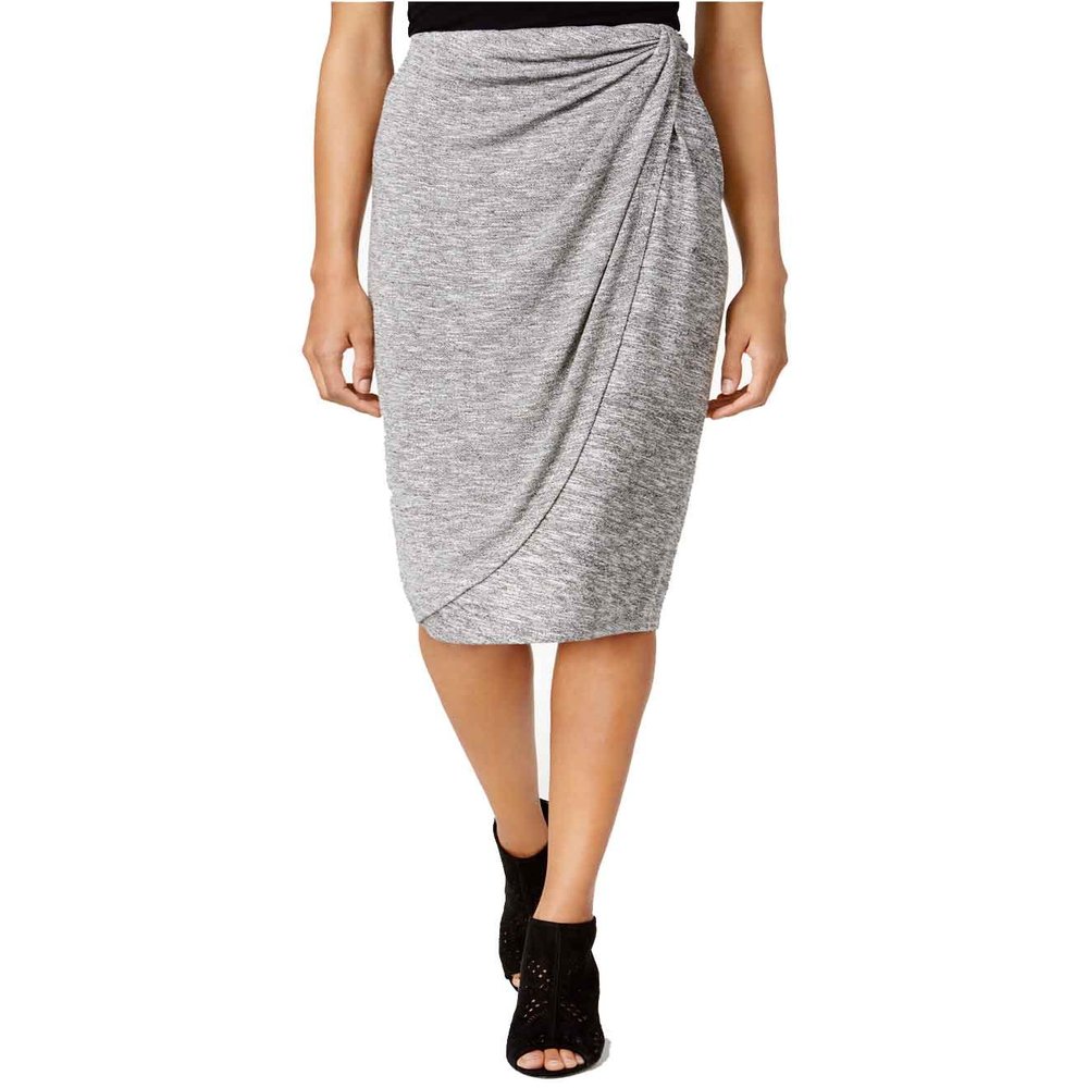 Bar III Womens Draped Faux-Wrap Pencil Skirt Gray S
