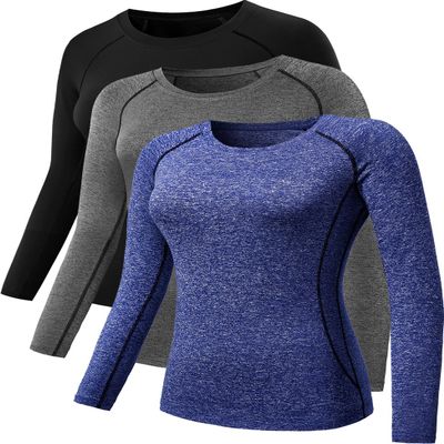 NELEUS Women's 3 Pack Workout Running Shirt,8021,Black,Grey,Blue,S,Tag M