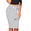 Taiduosheng Womens Plus Size Stripe Knee-Length Elastic Waist Stretchy Office Zipper Skirt OL Office Casual Skirt M White view 1