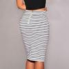 Taiduosheng Womens Plus Size Stripe Knee-Length Elastic Waist Stretchy Office Zipper Skirt OL Office Casual Skirt M White view 2