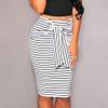 Taiduosheng Womens Plus Size Stripe Knee-Length Elastic Waist Stretchy Office Zipper Skirt OL Office Casual Skirt M White view 3