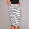 Taiduosheng Womens Plus Size Stripe Knee-Length Elastic Waist Stretchy Office Zipper Skirt OL Office Casual Skirt M White view 4