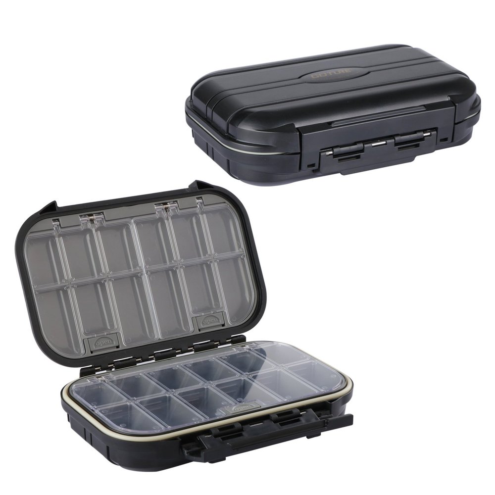 Goture Small Tackle Box, Waterproof Fishing Lure Boxes, Storage Case Bait Plastic Accessories Containers Black SMALL 6.69'' X 4.33'' X 1.81''