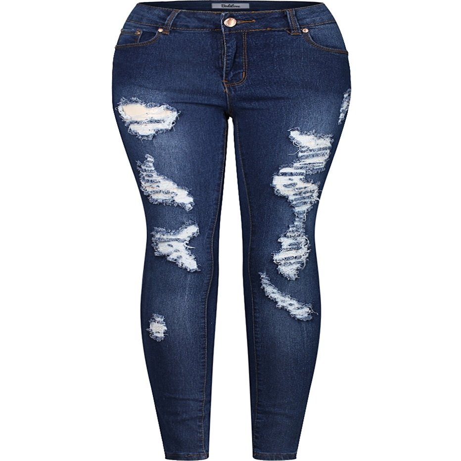 2LUV Women's Stretchy 5 Pocket Distressed Denim Skinny Jeans f4c0 Denim Medium 13