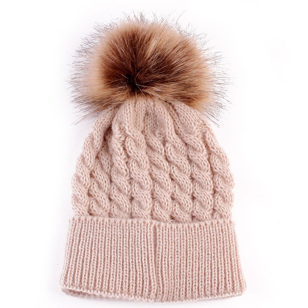 BiggerStore Baby Toddler Infant Boys Girls Knitted Caps Cute Crochet Warm Winter Hat with Pom Pom (Khaki)