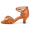 SWDZM Women's Latin Dance Shoes Satin Ballroom Salsa Performence Practice Dance Shoes,Heel-5CM,EM213 Brown 7 US view 1