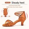 SWDZM Women's Latin Dance Shoes Satin Ballroom Salsa Performence Practice Dance Shoes,Heel-5CM,EM213 Brown 7 US view 4