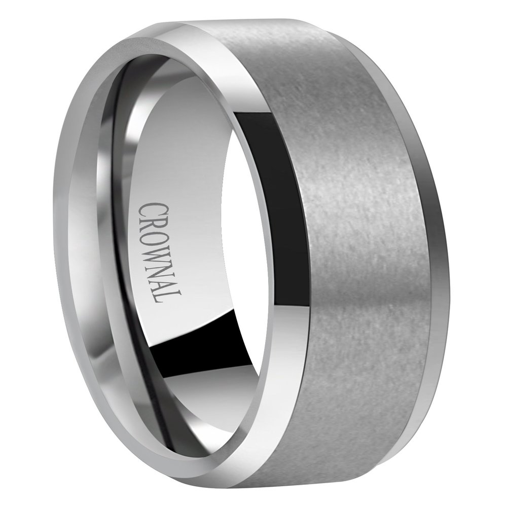 CROWNAL 6mm 8mm 10mm Tungsten Carbide Wedding Band Ring for Men Women in Comfort Fit Beveled Edges and Matte Finish Size 5 To 17 (6mm,12)