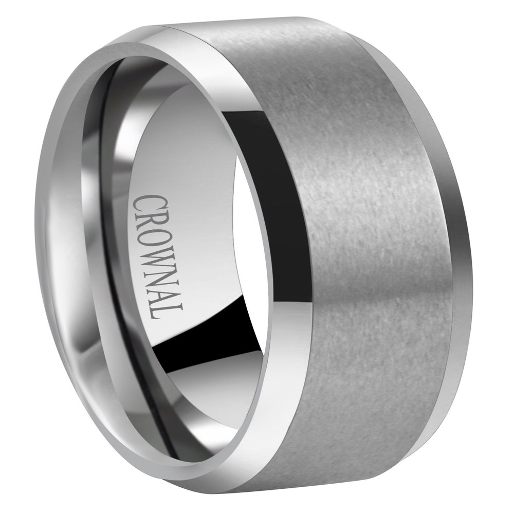 CROWNAL 6mm 8mm 10mm Tungsten Carbide Wedding Band Ring for Men Women in Comfort Fit Beveled Edges and Matte Finish Size 5 To 17 (8mm,14.5)
