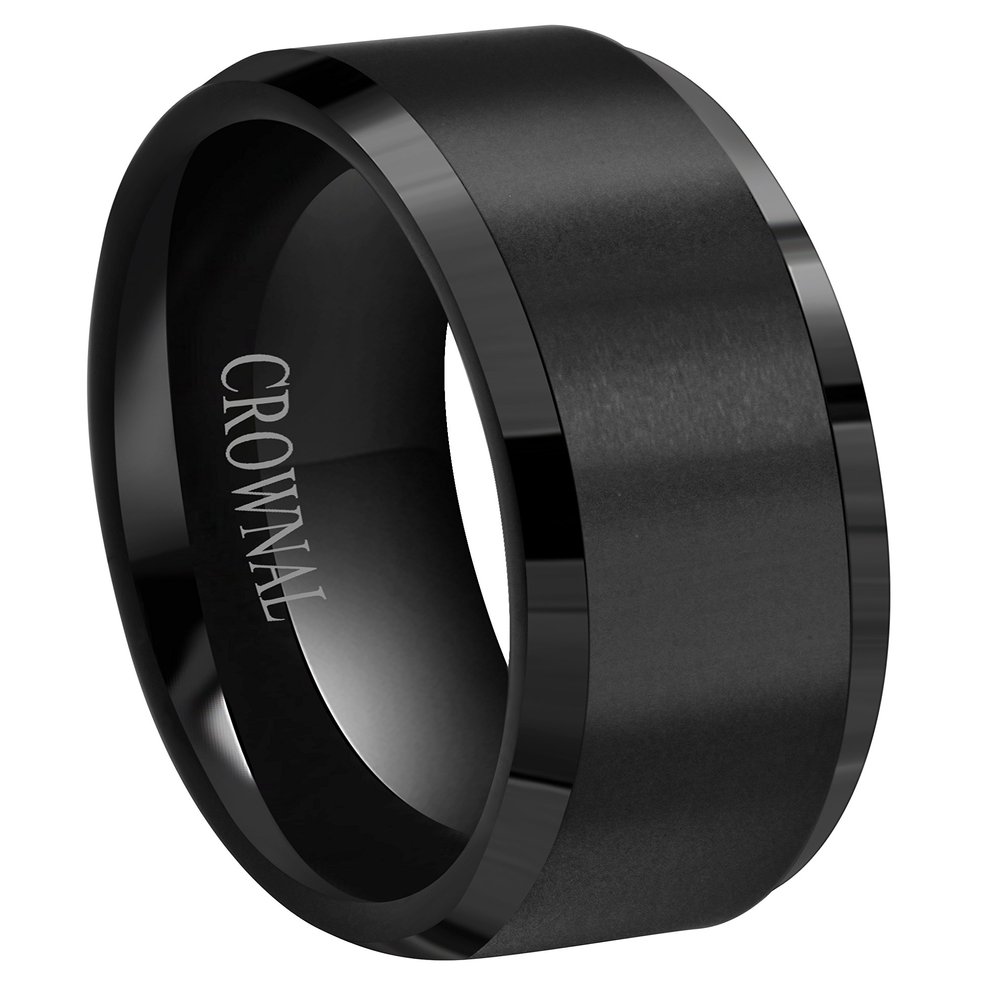 6mm 8mm 10mm Black Tungsten Wedding Band Ring Men Women Matte Finish Beveled Edges Comfort Fit Size 5 To 17 (8mm,14)