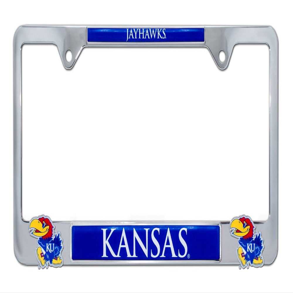 Elektroplate Officially Licensed University of Kansas Jayhawks Chrome Metal License Plate Frame with 3D Logos affixed | Premium Metal Car Tag Holder | Weather-Proof Automotive Accessory