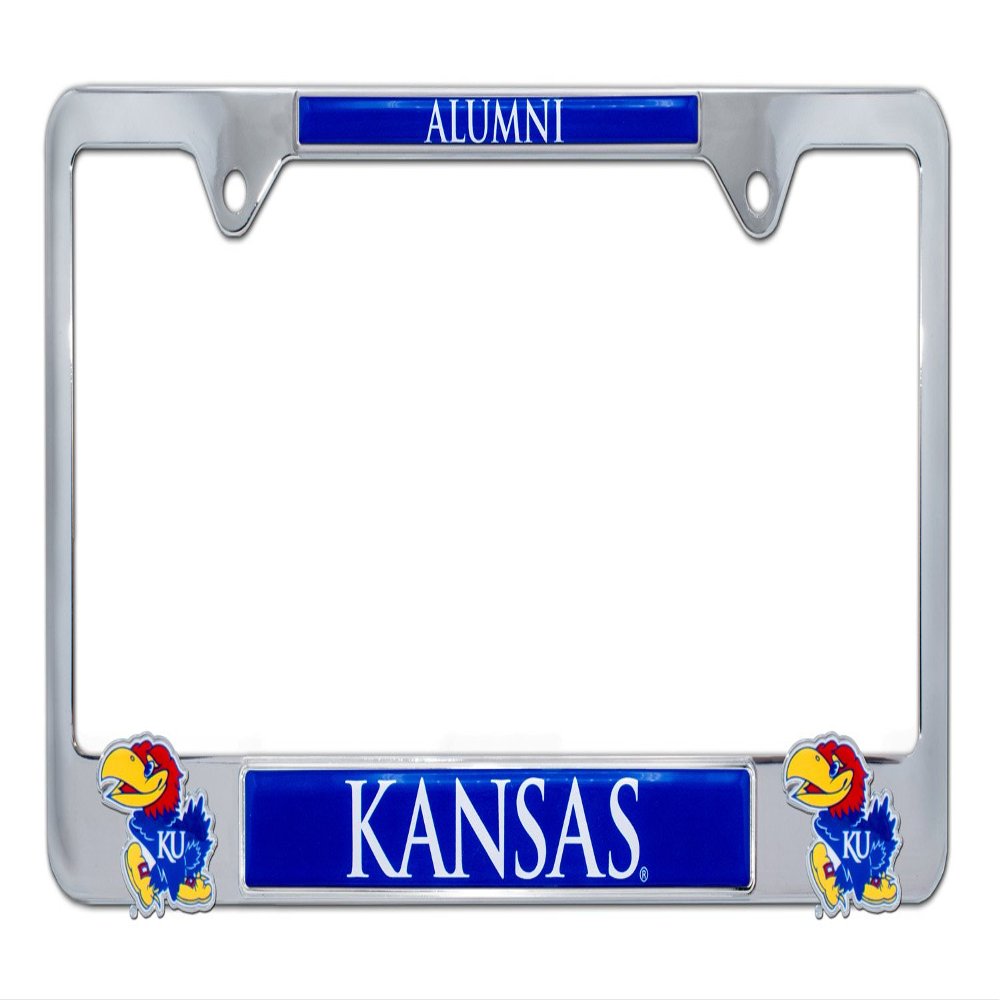 Elektroplate Officially Licensed University of Kansas Alumni Chrome Metal License Plate Frame with 3D Logos affixed | Premium Metal Car Tag Holder | Weather-Proof Automotive Accessory