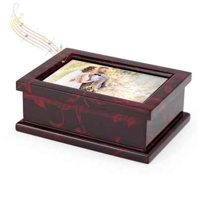 Modern 4 x 6 Photo Frame Musical Jewelry Box with Floral Motifs-Many Songs to Choose-Have Yourself a Merry Little Christmas