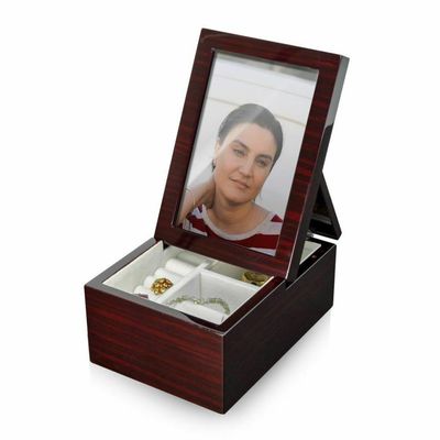 Ultra-Modern Music Box with Fold-Up Photo Frame - Solid Wood Jewelry Box with Compartment with Picture Frame (6 X 4) - Many Songs to Choose - Diamond's are A Girls Best Friend
