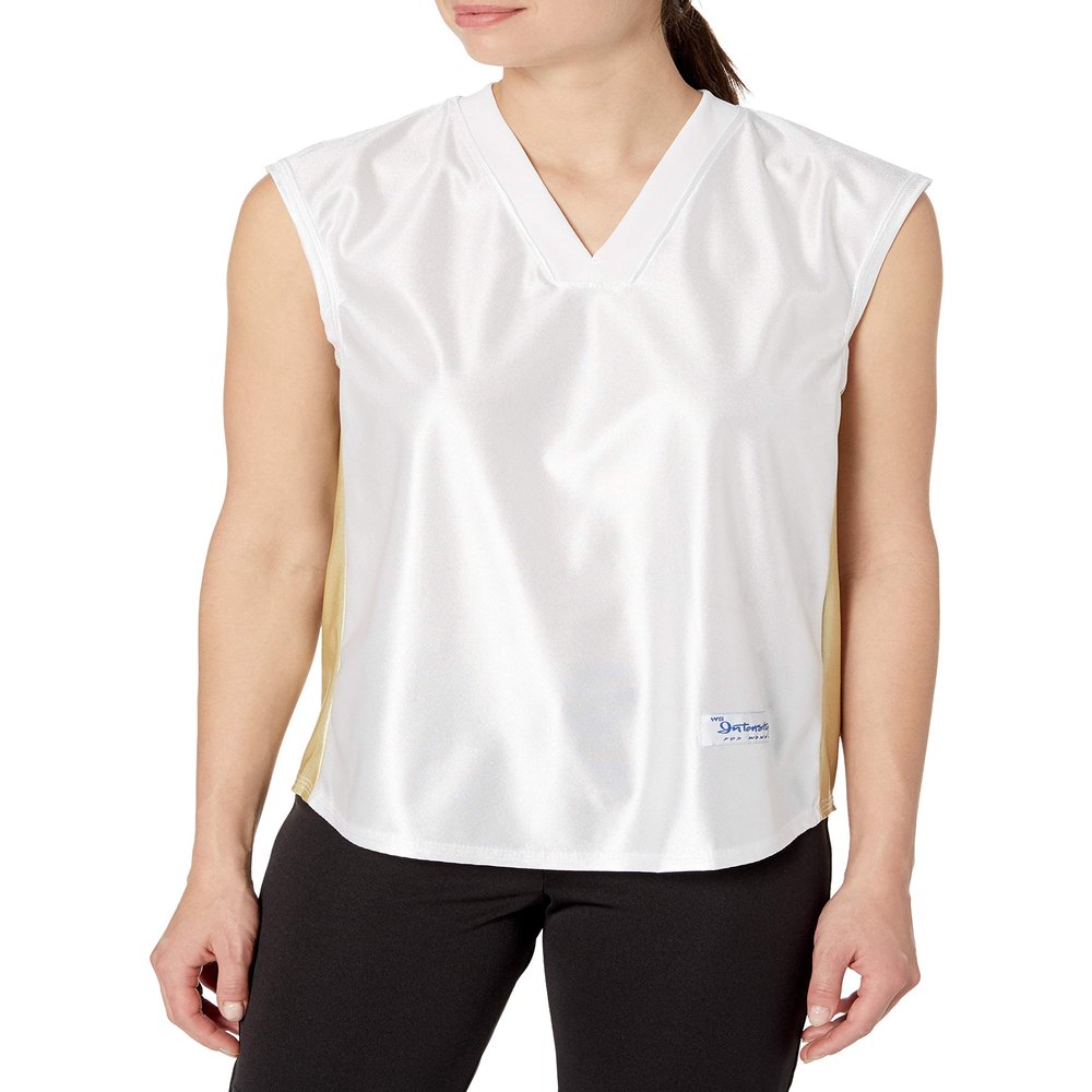 Intensity Womens Dazzle V-Neck Side Panel Basketball Jersey, White/Vegas, X-Large