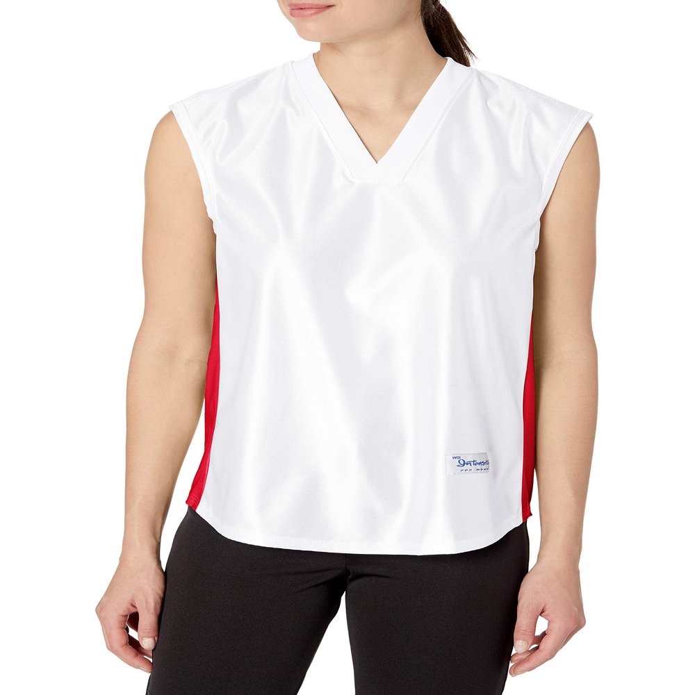 Intensity Womens Dazzle V-Neck Side Panel Basketball Jersey, White/Scarlet, X-Large