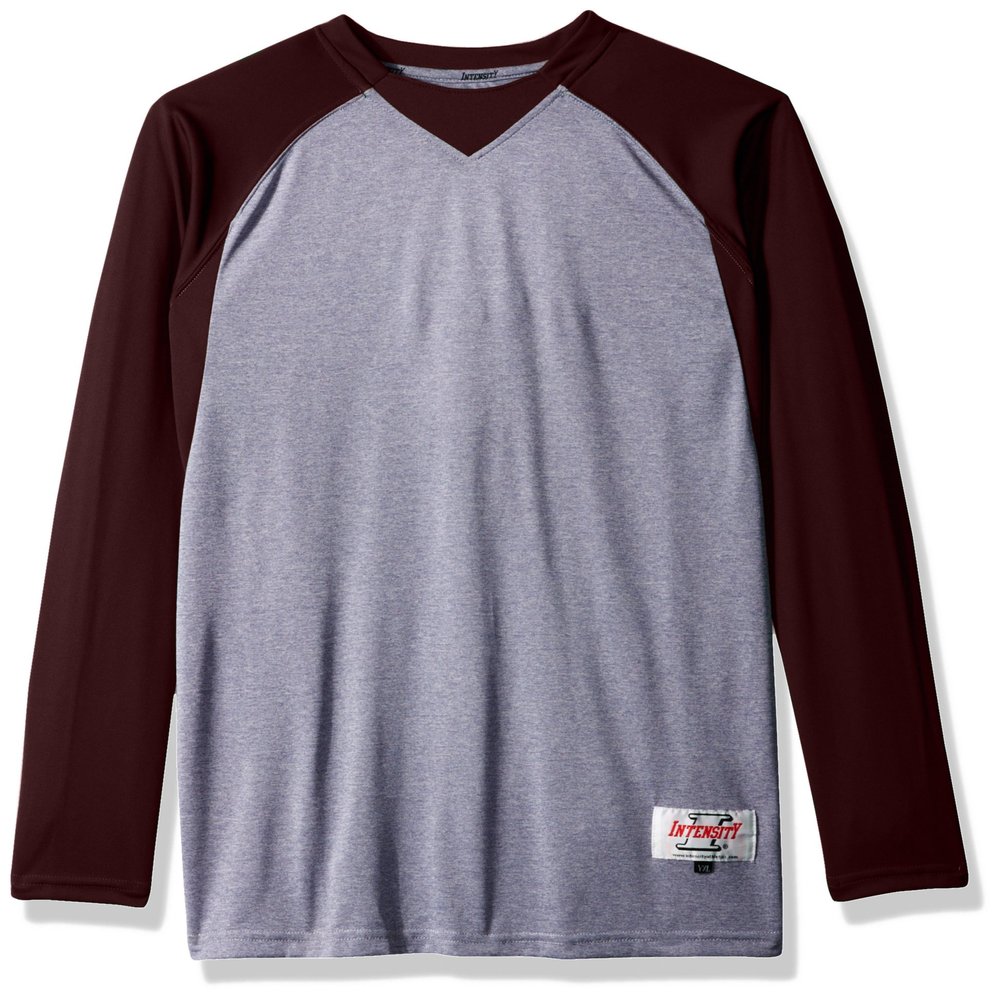 Intensity Boy's Boys Raglan Baseball Tee, Oxford/Maroon, X-Large