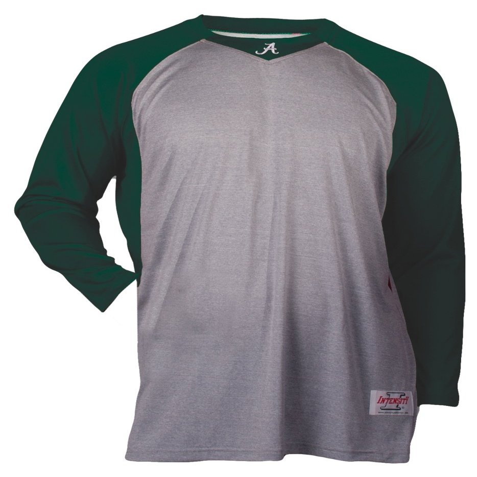 Intensity Mens Raglan Baseball Tee, Oxford/Dark Green, Medium