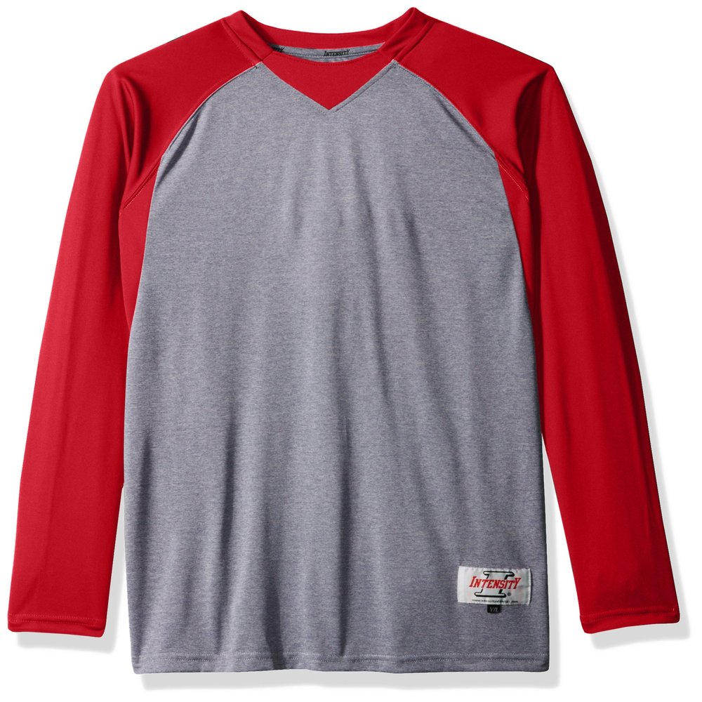 Intensity Boy's Boys Raglan Baseball Tee, Oxford/Scarlet, X-Large