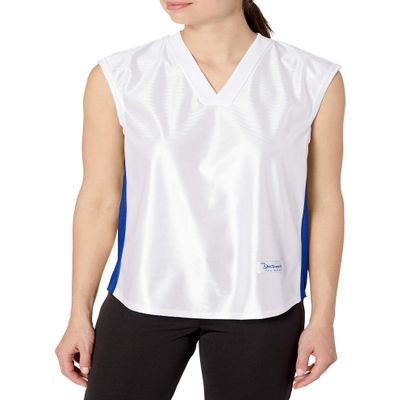 Intensity Womens Dazzle V-Neck Side Panel Basketball Jersey, White/Royal, Large