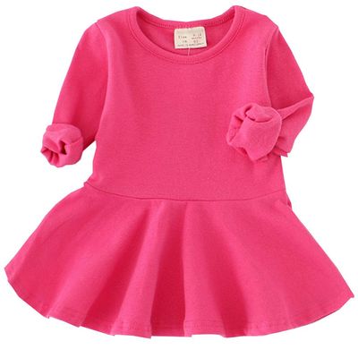 Csbks Toddler Baby Girls Long Sleeve Cotton Dress Solid Ruffle Tops 2T Rose Red