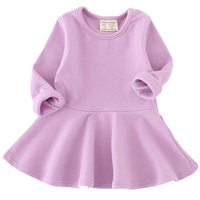 Csbks Toddler Baby Girls Long Sleeve Cotton Dress Solid Ruffle Tops 3T Purple
