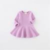 Csbks Toddler Baby Girls Long Sleeve Cotton Dress Solid Ruffle Tops 3T Purple view 2