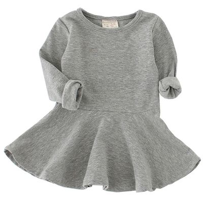 Csbks Toddler Baby Girls Long Sleeve Cotton Dress Solid Ruffle Tops 12 Months Gray