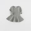 Csbks Toddler Baby Girls Long Sleeve Cotton Dress Solid Ruffle Tops 12 Months Gray view 2