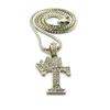 NYFASHION101 Stone Stud Tilted Crown Initial T Micro Pendant with 2mm 24" Box Chain Necklace, Silver-Tone view 1