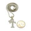 NYFASHION101 Stone Stud Tilted Crown Initial T Micro Pendant with 2mm 24" Box Chain Necklace, Silver-Tone view 2
