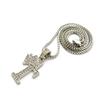 NYFASHION101 Stone Stud Tilted Crown Initial T Micro Pendant with 2mm 24" Box Chain Necklace, Silver-Tone view 3