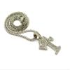 NYFASHION101 Stone Stud Tilted Crown Initial T Micro Pendant with 2mm 24" Box Chain Necklace, Silver-Tone view 4