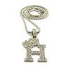 NYFASHION101 Stone Stud Tilted Crown Initial H Micro Pendant with 2mm 24" Box Chain Necklace, Silver-Tone view 1