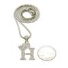 NYFASHION101 Stone Stud Tilted Crown Initial H Micro Pendant with 2mm 24" Box Chain Necklace, Silver-Tone view 2