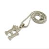 NYFASHION101 Stone Stud Tilted Crown Initial H Micro Pendant with 2mm 24" Box Chain Necklace, Silver-Tone view 3