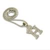 NYFASHION101 Stone Stud Tilted Crown Initial H Micro Pendant with 2mm 24" Box Chain Necklace, Silver-Tone view 4