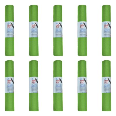 Hello Fit 10-Pack Kid-Friendly Yoga Mat, 68" x 24" Non Slip Exercise Mat, 4mm Non Toxic Yoga Mats for Kids, Easy to Clean, Bulk Workout Mats for Schools, Classrooms, and Studios, Green