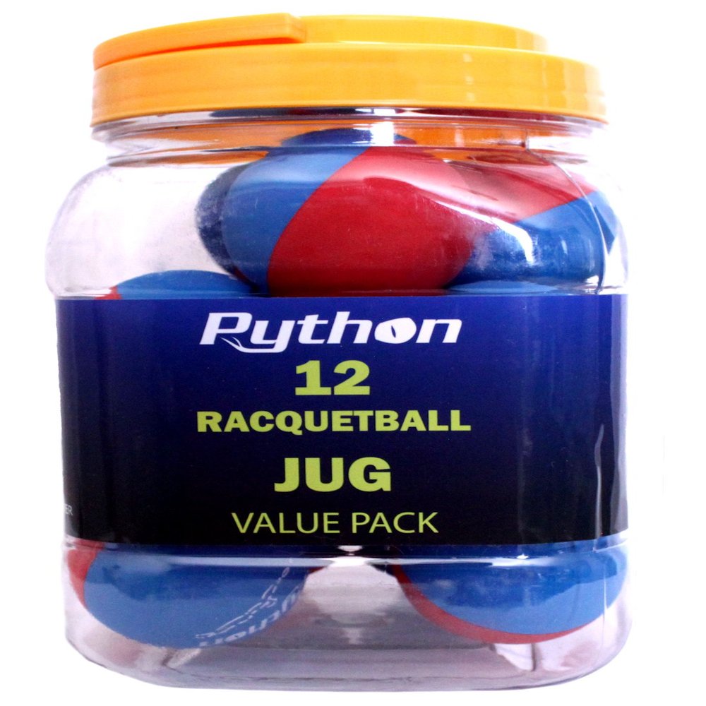 Python RG Multi Colored Racquetballs (Value Pack - 12 Ball Jug/Endorsed by Racquetball Legend Ruben Gonzalez!)(Blue/Red)