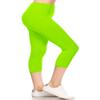 Leggings Depot Women's 3" Waistband Yoga High Waisted Solid Leggings Pants (Capri, Neon Green, One Size) view 1