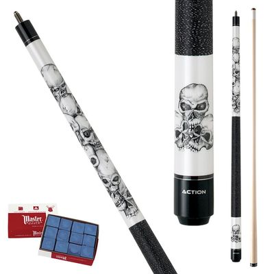 Action Adventure ADV60 Stacked Skulls Pool Cue Stick with 12 Pieces of Master Billiard Chalk (19)