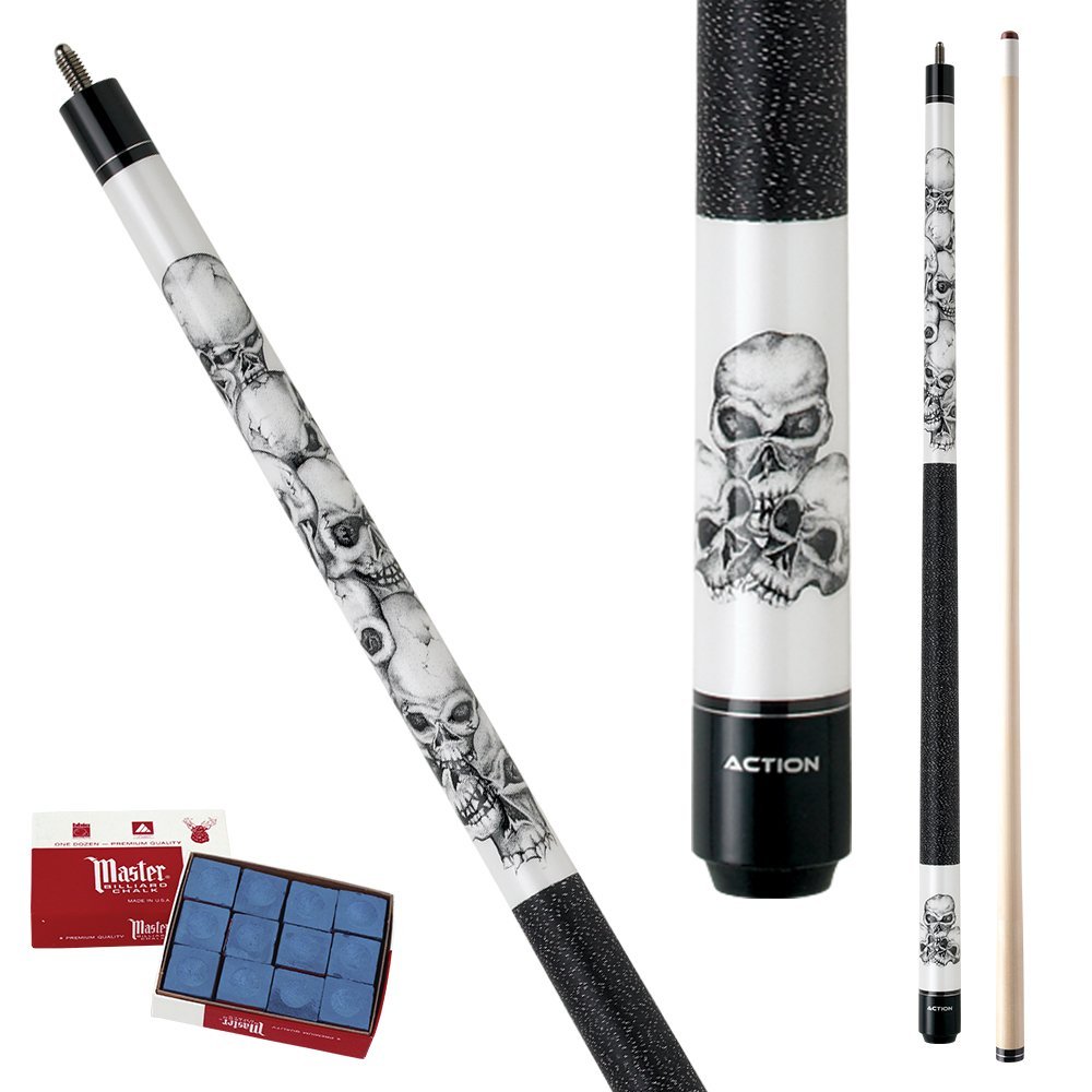 Action Adventure ADV60 Stacked Skulls Pool Cue Stick with 12 Pieces of Master Billiard Chalk (19)