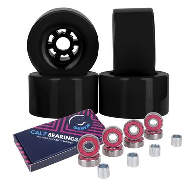 Cal 7 90mm 78A Cruiser Skateboard Wheels, Longboard Flywheel (Solid Black)