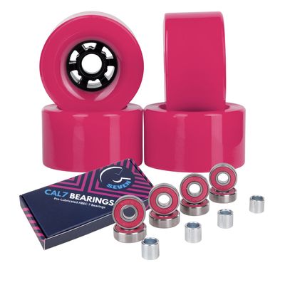 Cal 7 90mm 78A Cruiser Skateboard Wheels, Longboard Flywheel (Solid Pink)