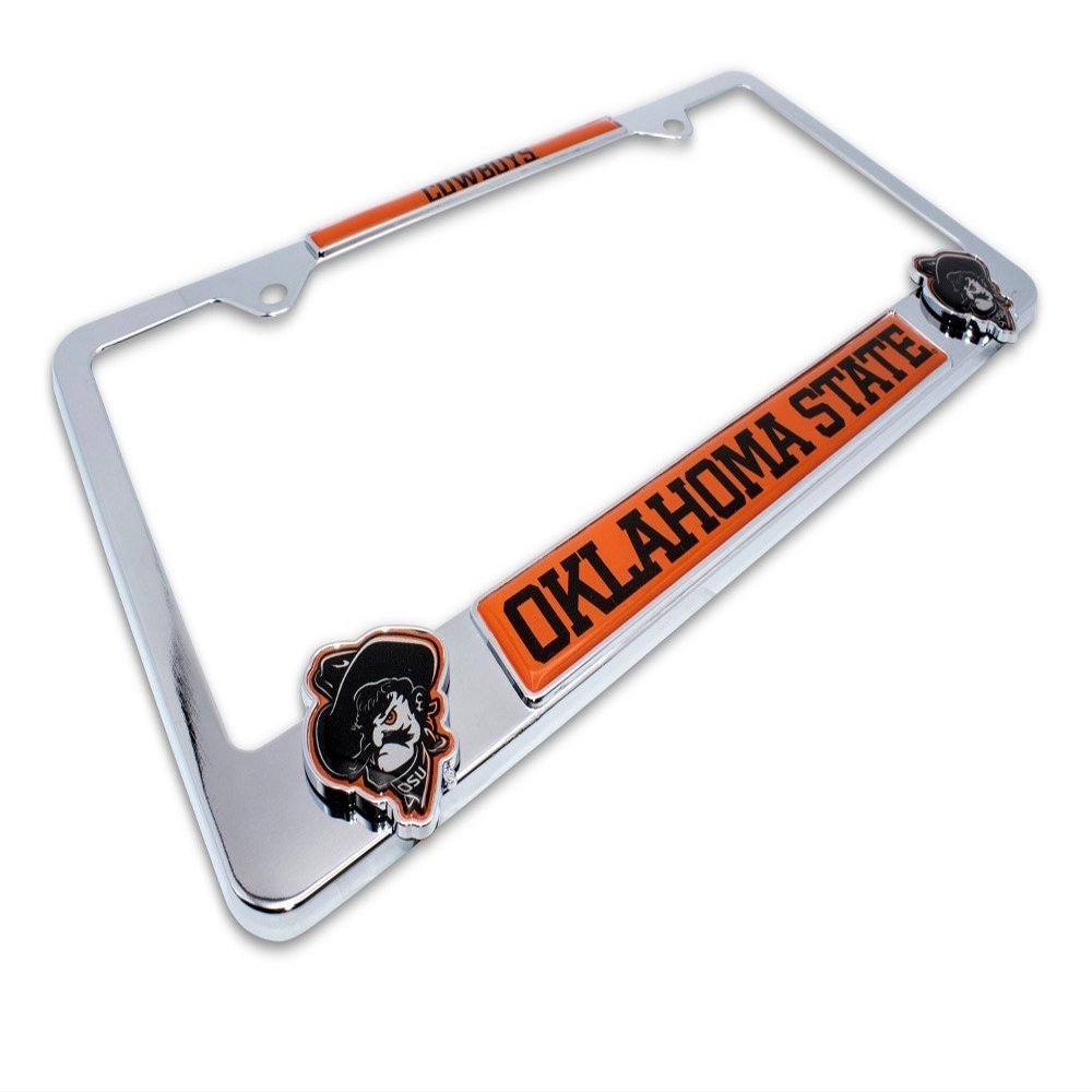 AMG Premium OSU Cowboys Mascot License Plate Frame w/Dual 3D Logos - Second Generation (Oklahoma State)