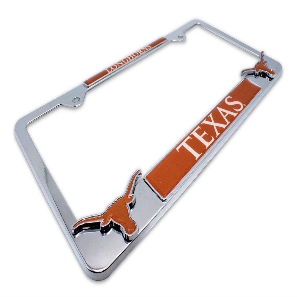AMG Premium Mascot License Plate Frame w/Dual 3D Texas Longhorns Logos - Second Generation (Texas)