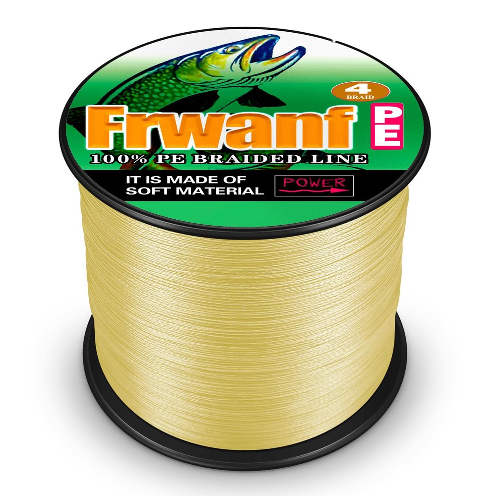 Frwanf Braided Fishing Line 4 Strands Super Strong PE Fishing String ExtremePower Fishing Braid Line for Saltwater and Fresh Water 10LB Test 100M/109Yards Yellow